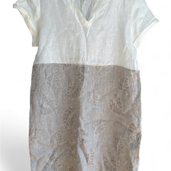 Lina Tomei Dresses & Skirts - Lina Tomei Linen Dress Made in Italy XL White Tan Resort Wear Travel Coastal